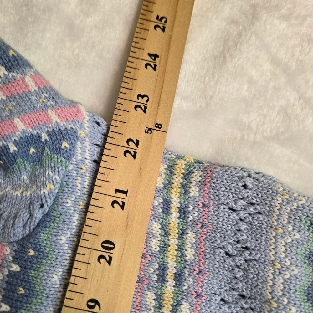 Lizsport Vintage‎ Fair Isle Cardigan Sweater Blue Pastel Cotton Knit USA Made M